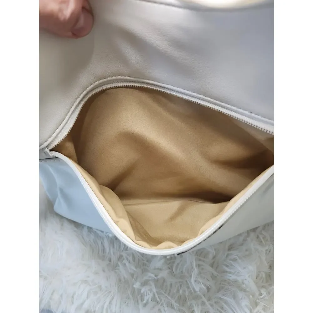Giani Bernini Hobo Bag White Leather Shoulder Bag Minimalist Zip Pockets